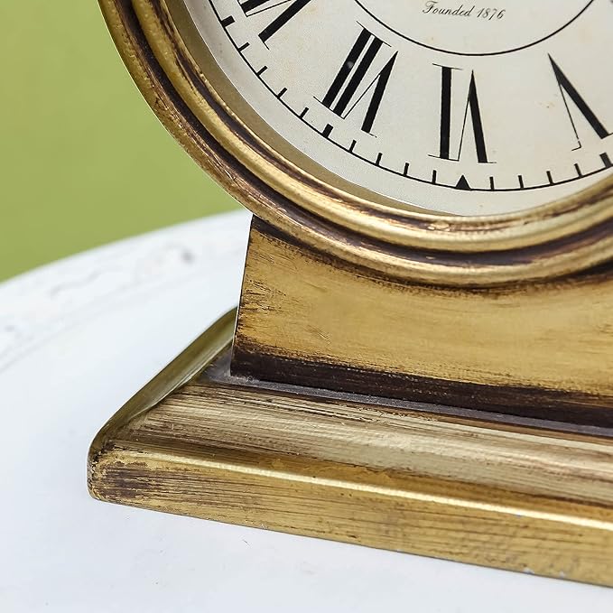 NIKKY HOME Vintage Gold Mantle Clock, Silent Non-Ticking Battery Operated Rustic Table Desk Shelf Clock for Living Room Decor