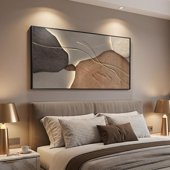 Framed Abstract Horizontal Wall Art for Living Room, Extra Large Brown and Tan Modern Artwork for Walls, Contemporary Elegant Picture Prints Paintings for Bedroom Dining Room Wall Decor, 56x28 Inch
