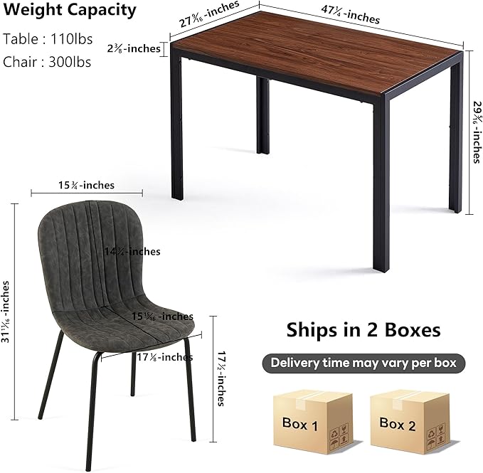 NORDICANA 5 - Piece Dining Set, Industrial Style 47 in Kitchen Table with Dark Grey Faux Leather Dining Chairs for 4 Person, Dining Room Table Set for Dinette, Breakfast Nook Breakfast Nook