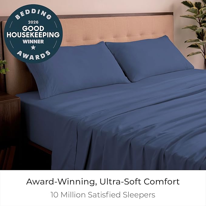 Mellanni California King Sheets Set - 4 PC Iconic Collection Bedding - Hotel Luxury, Extra Soft, Cooling Bed Sheets - Wrinkle, Fade, Stain Resistant (Cal King, Blue Nova)