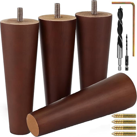 Premium Walnut Wood Furniture Legs (Full Install Kit) - Pick Your Size and Color