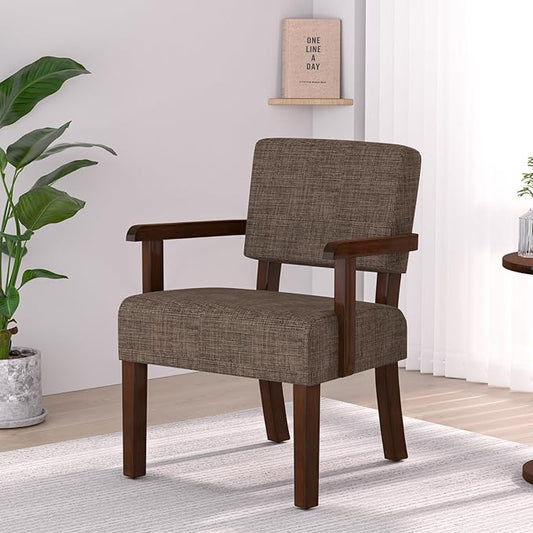 Accent Chair,Armchairs with Solid Wood Frame and Legs,Upholstered Reading Leisure Chair for Bedroom,Office,Waiting Room (Linen, Brown, One Chair)