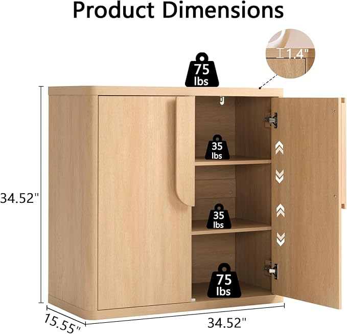 103.5'' Sideboard Buffet Cabinet W/Storage, Modern Accent Cabinets W/Curved Handles & Adjustable Shelves, 6 Doors Coffee Bar Buffet Table Credenza for Living Room Kitchen Hallway, Natural Oak