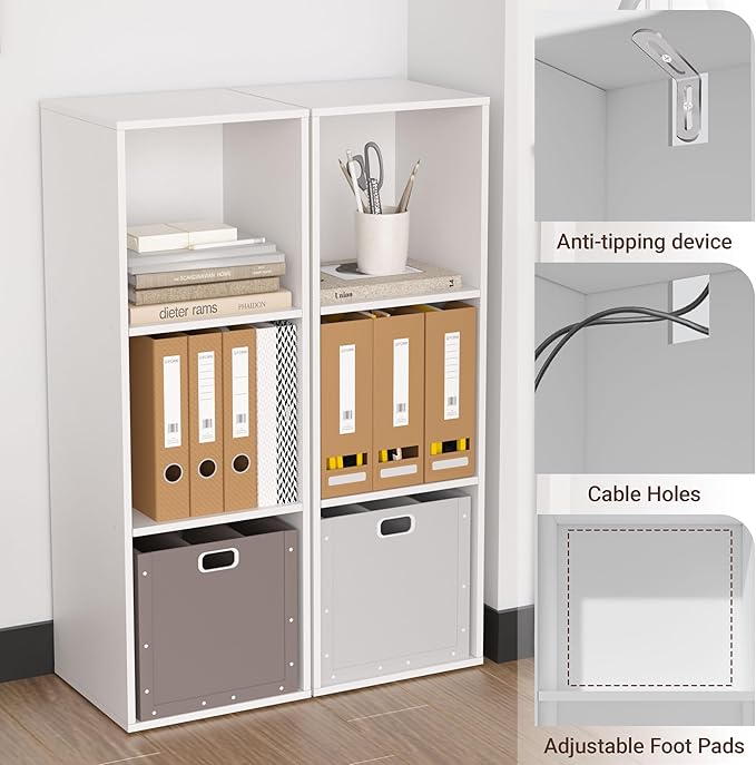 3 Cube Storage Organizer, Cube Shelf，3 Tier Cube Low Bookcase Freestanding Storage Display Organizer, Three-Cubes Open Shelf Bookshelf for Home Office (White, 3-Cube)