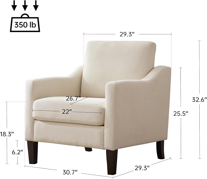 VKNOW Mid Century Modern Accent Chair, Upholstered Living Room Chairs Armchair for Bedroom, Comfy Reading Accent Chairs with Wood Legs for Living Room (2, Beige)