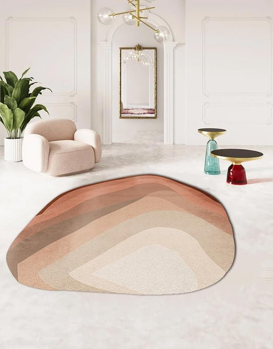 Ombre Brown Beige Organic Shaped Rug 9x12 Modern Abstract Washable Irregular Large Rugs for Living Room Bedroom Meetingroom Low Pile Fluffy Area Rug Nordic Boho Home Office Guestroom Floor Carpet