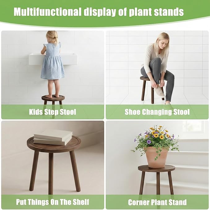 Wood Plant Stands Indoor, 1-Pack Single Plant Stand for 6-12 Inch Pots, Mid-Century Modern Plant Stool, Tall Wooden Plant Stand for Large Plants Perfect Fit for Living Room, Balcony, Office (Dark Brown)
