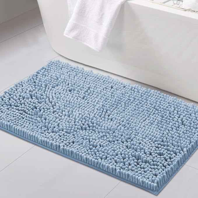 H.VERSAILTEX Bath Mat Non Slip Chenille Bathroom Rug 20x32 Extra Soft Absorbent Shaggy Plush Area Carpet Mat for Tub - Cool Blue