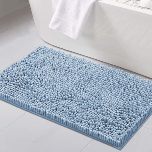 H.VERSAILTEX Bath Mat Non Slip Chenille Bathroom Rug 20x32 Extra Soft Absorbent Shaggy Plush Area Carpet Mat for Tub - Cool Blue