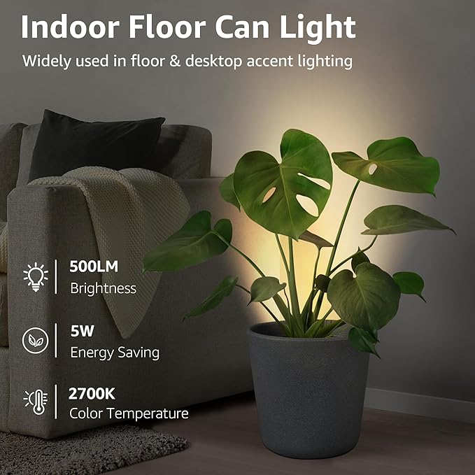 SUNVIE 2 Pack Up Lights Indoor 5W Floor Can Light, Uplights Indoor Floor Spotlight with 2700K GU10 Bulbs Uplighting Indoors for Home Wall Plant Corner Artwork, 5.9 FT UL Listed Plug Cord &Foot Switch