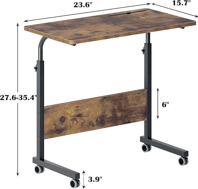 DlandHome Rolling Desk Adjustable Standing Desk, Mobile Side Table 31.4 Inches w/Wheels Adjustable C Table Movable Portable Laptop Computer Stand for Bed Sofa,Retro