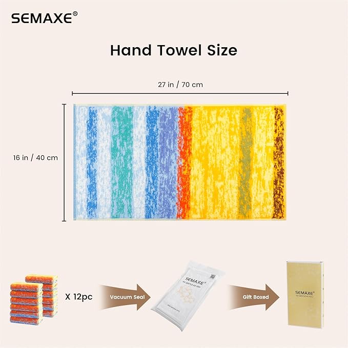 SEMAXE 12 Pack Hand Towels for Bathroom, 100% Cotton Towels with Hanging Loops, Soft & Highly Absorbent, Hand Towel Set for Gym, Shower, Hotel, Spa and Kitchen, Colorful Towel - Wheat Field Collection