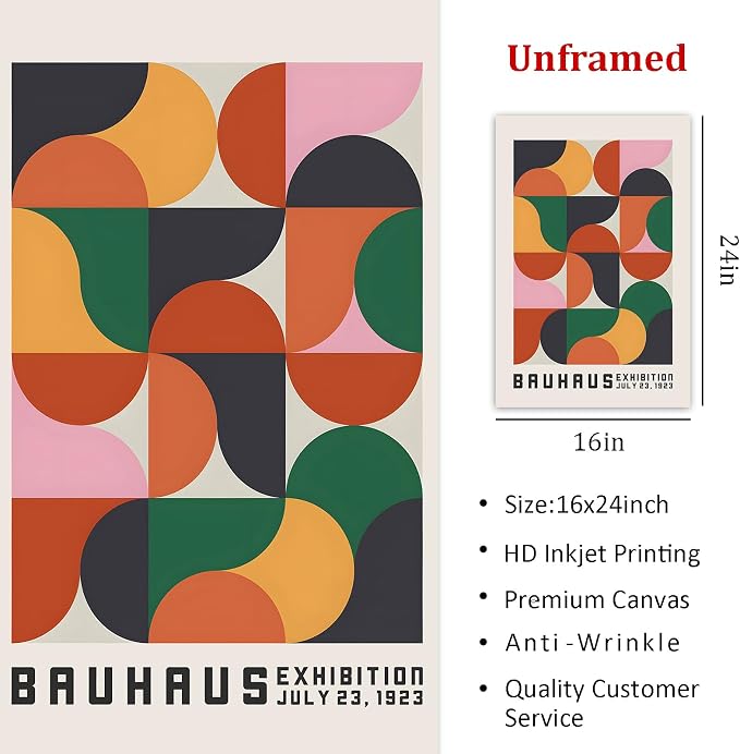 Haruhiart Bauhaus Exhibition Poster 1923 Colorful Mid Century Modern Wall Art Geometric Artwork Modern Colorful Picture for Living Room Bedroom 16x24inch Frameless