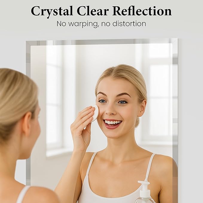 22 x 30 Inch Rectangular Bathroom Mirror, Frameless Beveled Vanity Mirror for Over Sink, Solid-Backed 2-Way Wall Mirror for Powder Room and Entryway