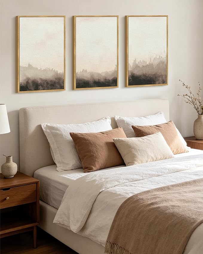 KUVIOKE Watercolor Brown Landscape Abstract Framed Wall Art Nature Wilderness Illustrations Wall Decor Minimalist Modern Art Print Home Decor 16x24in (Natural Framed)