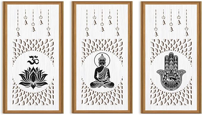 Ausril 3 Pcs Boho Lotus Wall Decor,Abstract Lotus Wood Wall Art Bohemian Yoga Hanging Decor Nature Neutral Artwork Decoration for Farmhouse Bedroom Living Room 7.9 x15.8 Inch