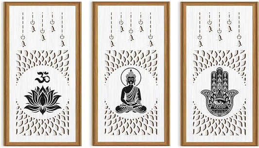 Ausril 3 Pcs Boho Lotus Wall Decor,Abstract Lotus Wood Wall Art Bohemian Yoga Hanging Decor Nature Neutral Artwork Decoration for Farmhouse Bedroom Living Room 7.9 x15.8 Inch