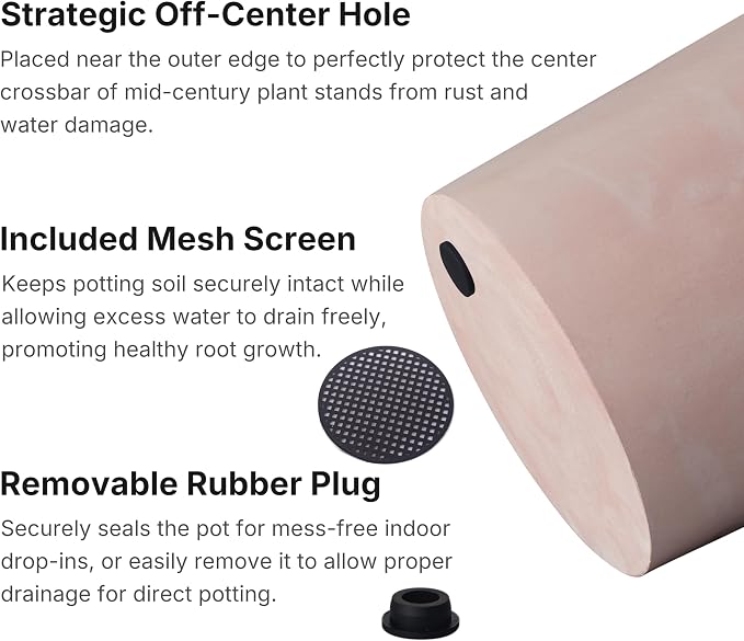FaithLand 14 Inch Fiberstone Planter - Lightweight Modern Cylinder Plant Pot with Drainage Hole & Plug, Indoor Outdoor Use, Terracotta Color