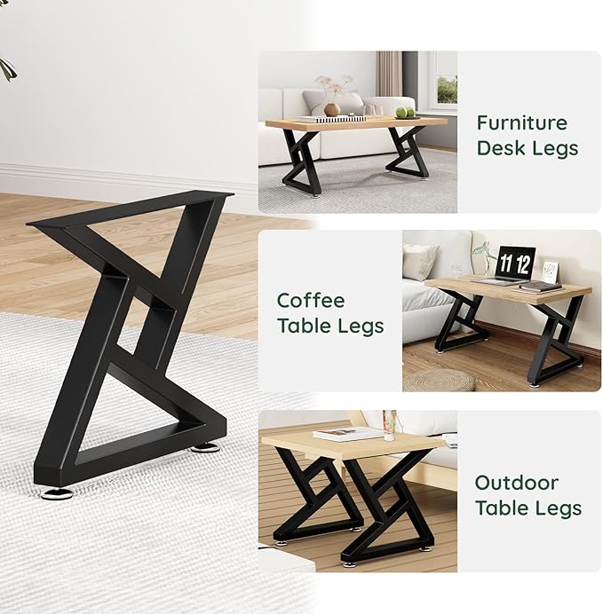 Metal Coffee Table Legs 16" H x 18" W Furniture Desk Bench Dining Table Legs with Adjustable Feet Gourd Shape Set of 2 Black