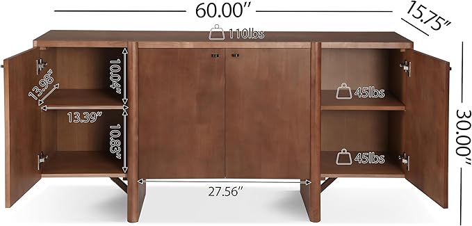 Christopher Knight Home Austen Retro Minimalist Wooden Storage Sideboard, Living Room Cupboard with Shelves, Dining Room/Kitchen Buffet Cabinet, Entryway Display Table, Home Office Credenza, Espresso