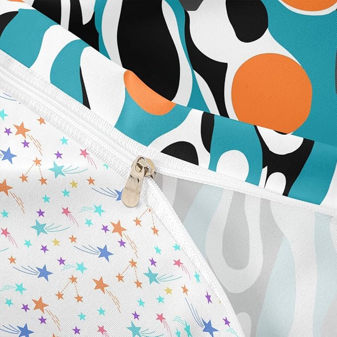 Erosebridal Mid Century Modern Abstract Duvet Cover Set Vintage Geometric Full Size Bedding Sets for Toddler Boys Contemporary Organic Shapes Comforter Cover Squiggle Blob Bed Set,Teal Orange