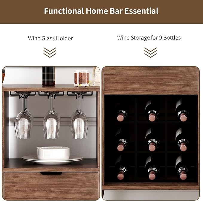 Wine Bar Storage Cabinet, Coffee bar Cabinet for Liquor with Open Wine Rack & Sliding Doors, Modern Home Bar for Living Room, Kitchen, Dining Room (Walnut)