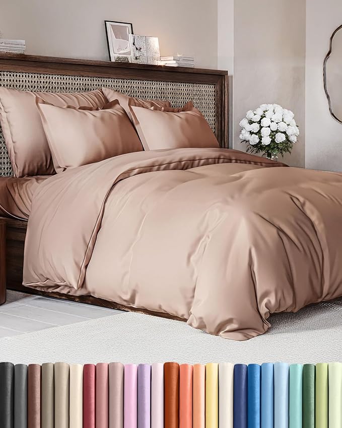 Duvet Cover Queen Size - Extra Soft Queen Size Duvet Cover - Lightweight, Breathable & Cozy - Easy Care & Fade Free with Zipper Closures & Ties - 90" x 90" Inches - (Mauve) Comforter Not Included