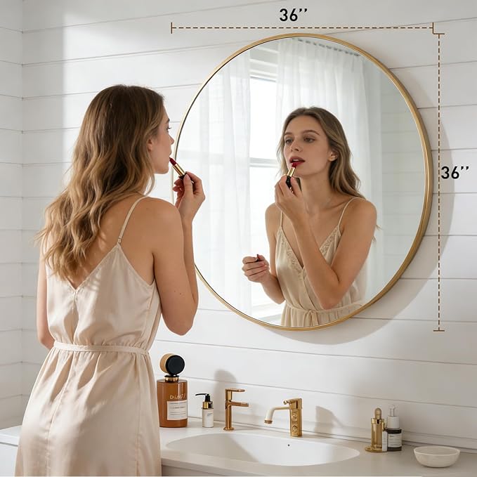 NEWBULIG Wall Mirror, Bathroom Mirror for Over Sink, Matte Metal Framed Vanity Mirror, Wall Decor for Bedroom, Tempered Glass