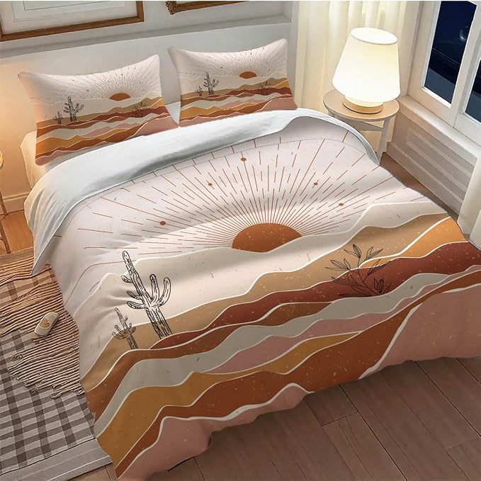 Mid Century Leaves Comforter Set,Modern Abstract Tropical Monstera Palm Leaf Plant Minimalist Spring Summer Bohemian Geometric Bedding Set with Pillowcase for Bedroom Bed Decor，Twin 86"x70"