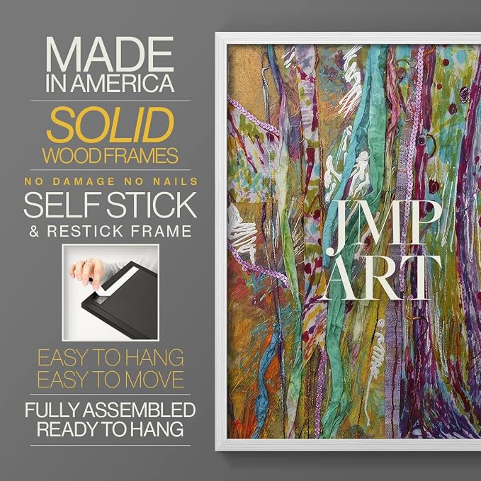 Renditions Gallery Set of 2 Peel & Stick Framed Prints, Modern Abstract Wall Art, Colorful Artistic Painting Wall Decor, Re-Stickable - Ready to Hang - 16"x20" - White Frame LT588
