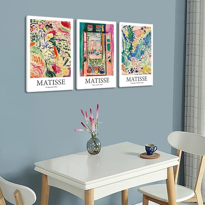 Framed Henri Matisse Abstract Canvas Wall Art Print Set French Floral Rainbow Landscapes Nature Plants Illustrations Modern Multicolor for Living Room, Bedroom, Office - 12"x16"x3