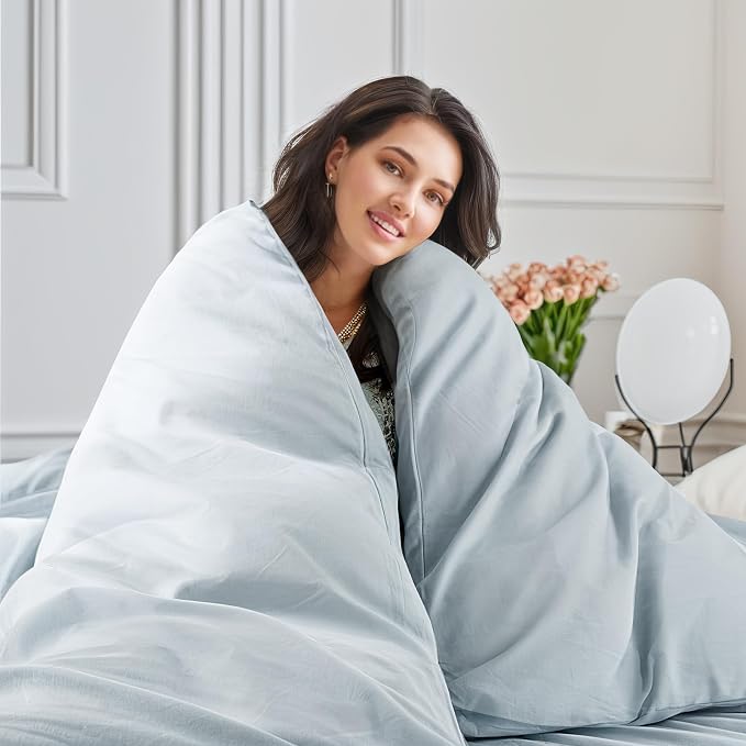 NEXHOME PRO Duvet Cover Set 100% Washed Cotton Kids Twin XL 66"x92", Organic Natural Linen Like Textured 2 Pieces Bedding Set Baby Blue with Zipper Closure & Corner Ties, Breathable(No Comforter)