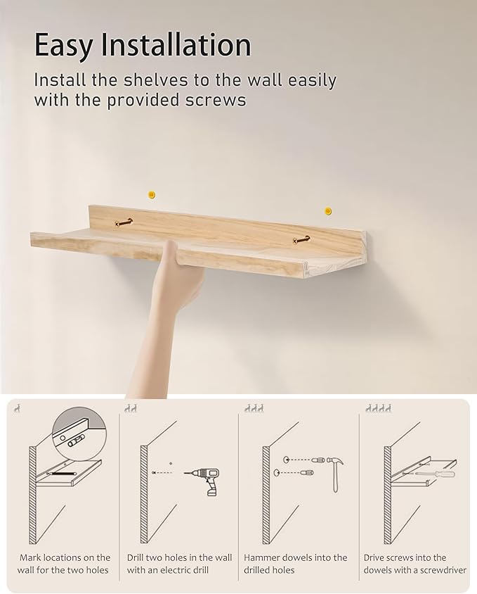MBYD 36 Inch Natural Pine Wood Floating Shelves for Bedroom, Wide Picture Ledge Set of 2, Wall Mount Unfinished Shelf Can be Stained Nursery Book Shelves for Kids Bedroom Living Room Bathroom Kitchen