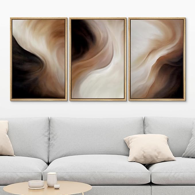 MUDECOR Framed Canvas Print Wall Art Abstract Neutral Brown and Beige Fluid Illustrations Realism Decorative for Living Room, Bedroom, Office - 24"x36"x3 Natural