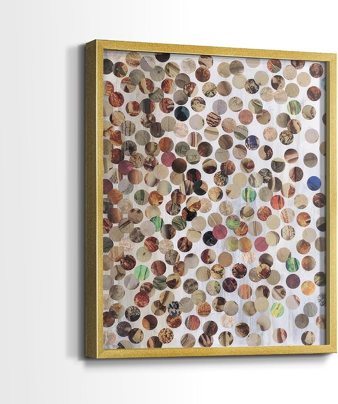 Renditions Gallery Set of 2 Peel & Stick Framed Prints, Textured Abstract Wall Art, Scattered Circular Cutouts Wall Decor, Re-Stickable - Ready to Hang - 22"x28" - GOLD Frame LT588