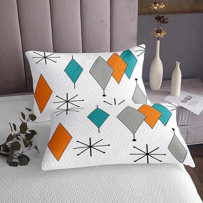 Erosebridal Colorful Aesthetic Coverlet King Size Diomand Bedding Set, Retro Atomic Bedspread Set Modern Mid Century Quilt Set, Bohemian Minimalist Bed Set Breathable 3pcs