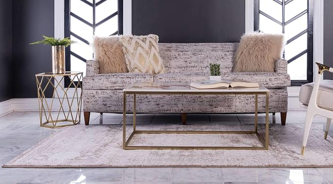 Unique Loom Bromley Collection Area Rug - Wells (6' x 9' Rectangle, Light Brown/ Ivory)