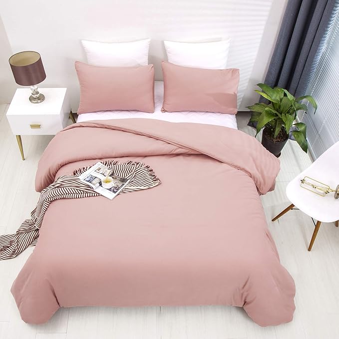 Pureant Blush Pink Comforter Set California King Dusty Pink Bedding Comforter Sets Cotton Bedding for Women Girls Bean Pink Comforter Cal King Soft Solid Color Blanket Quilts Muave Comforter