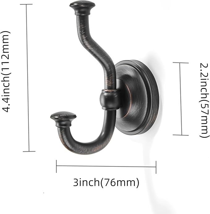khtumeware 3 Pack 4-1/2 inch Zinc Alloy Oil Rubbed Bronze Large Coat Hooks Suitable for Tile, Wood Board, Glass Walls, Bathroom, Entrance Hall, Kitchen, Multi-Functional Venetian Robe Hooks