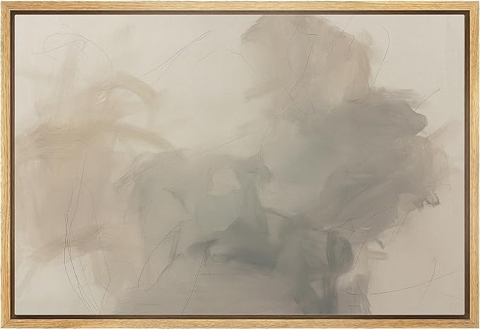 MUDECOR Framed Canvas Print Wall Art Calm Beige Modern Abstract Cloud Form Illustrations Minimalism Decorative Bohemian Zen for Living Room, Bedroom, Office - 24"x36" NATURAL