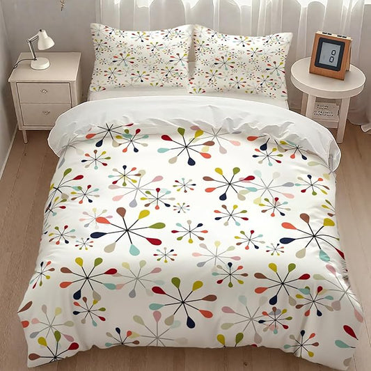 Mid Century Bedding Set,Modern Geometric Atomic Abstract Iconic Pattern 1950s 1960s Retro Style Comforter Set with Pillowcase for Bedroom Bed Decor,King 102"x90"