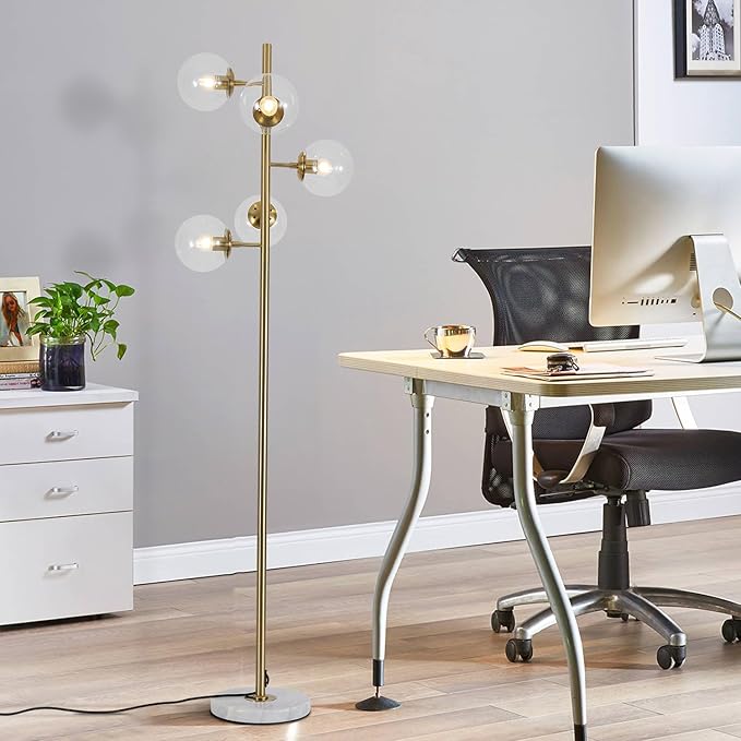 KCO Lighting Clear Bubble Glass Floor Lamp Nordic Globe Floor Lamp Brass Floor Light Vintage Gold Floor Lamps Modern Tall Standing Lamp for Living Room Bedroom Office