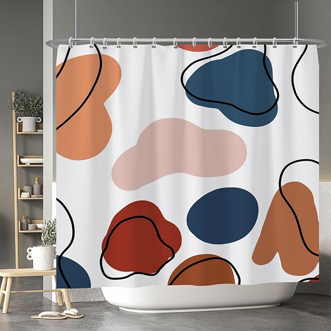 Baocicoo Abstract Bohemian Shower Curtain Pink Red Orange Texture Modern Striped Fashion Minimalism Shower Curtains for Hotel Spa Home Bathtubs Bath Waterproof Fabric with Hooks 84x72 Inches