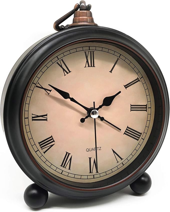 TooTa Vintage Retro Analog Alarm Clock, 4 inch Super Silent Non Ticking Small Clock with Night Light, Battery Operated, Simply Design, for Living Room, Bedroom, Bedside, Desk, Gift Clock (Roman)
