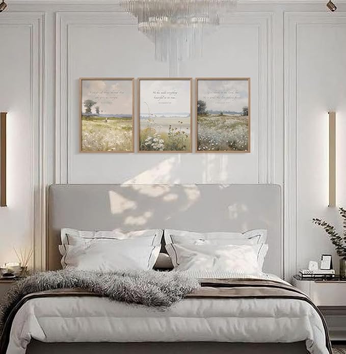 3Pcs Framed Bible Verse flowers Canvas Wall Art Botanical Inspirational Prints Religion Christian Gallery Posters Home Decor Living Room Bedroom Church Prayer Room 12x16 Inch Ready to Hang