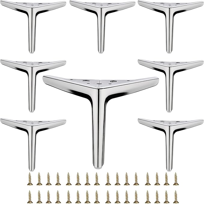 6 inch/15cm Shiny Chrome Metal Furniture Legs Set of 8, DIY Replacement for Short Cabinet Legs, Sofa Legs, Small Dresser Legs