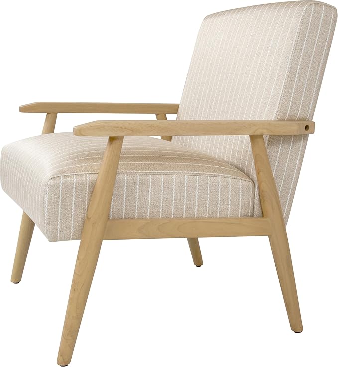Mid-Century Modern Accent Chair, Natural Wood Frame (Beige Sripe)