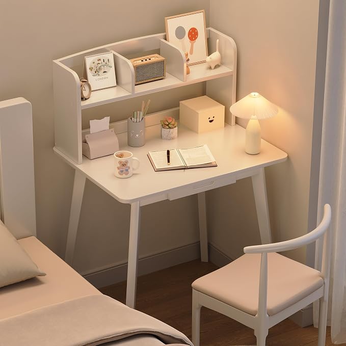 IOTXY Small Writing Desk with Hutch - 31.5" Work Computer Study Table with Drawer for Home and Office, White