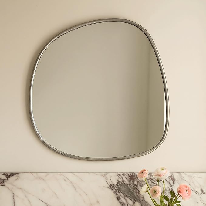 TEHOME Asymmetrical Irregular Shaped Antiqued Silver Foil Asymmetrical Accent Mirror Irregular Bathroom Wall Mirror