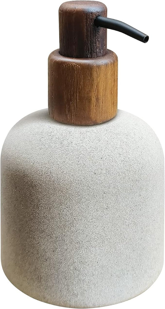 250ml Japanese Style Resin Soap Dispenser Bathroom, Easy to Fill Washing Up for Kitchen Sink, Refillable Shampoo and Conditioner Bottles with Wooden Pump